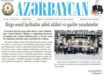 "Azərbaycan" qəzetində "Birgə sosial layihədən şəhid ailələri və qazilər yararlanırlar" başlıqlı məqalə dərc edilib