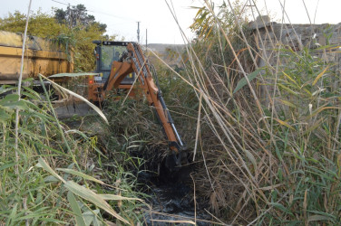 Irrigation canals, ditches cleared of silt and reeds in Naftalan