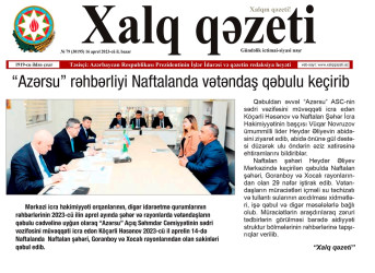 "Xalq qəzeti"ndə "Azərsu" rəhbərliyi Naftalanda vətəndaş qəbulu keçirib başlıqlı məqalə dərc edilib